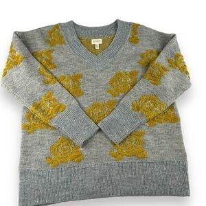 Greige‎ Womens Sweater Size Small Grey Mustard Artsy Granny Indie Gilmore Girls